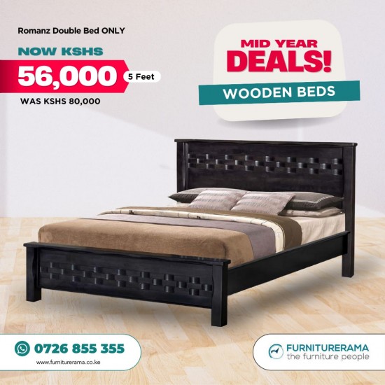 Romanz 5 feet Double bed Hardwood bed
