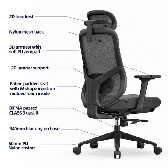 High Back Nylon Mesh & Fabric Office Chair: Ally-H