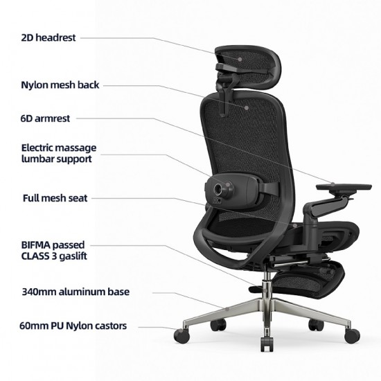 High Back Ergonomic Mesh Office Chair + 2d Headrest: Syno-H-M