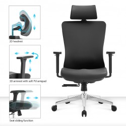 High Back Ergonomic Mesh Office Chair With 2d Headrest & Cloth Hanger: Prima-H