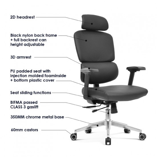High Back PU Office Chair: Robbin-H (2D lumbar support)
